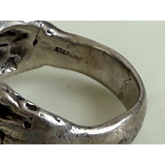 Vintage 90's Mens Sterling Silver Biker Ring Skull with hands Over Eyes Size 13 - Picture 8 of 16